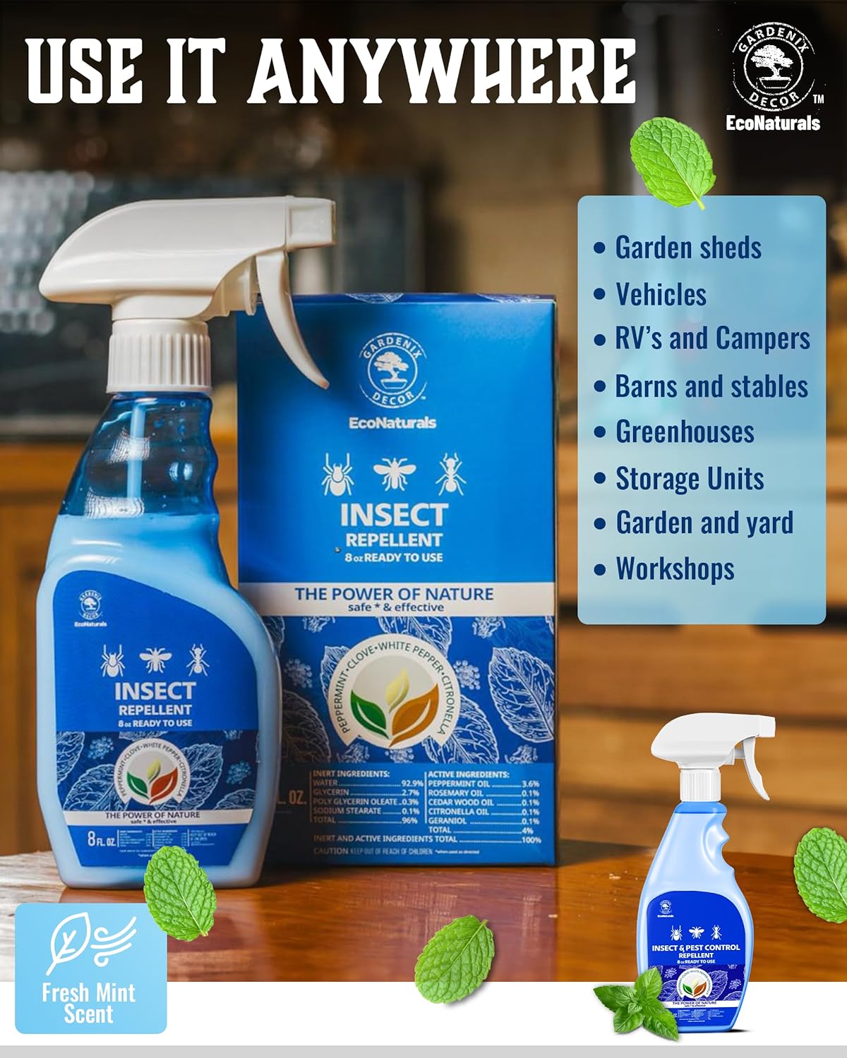 All Natural Bug Spray for Home - Non-Toxic Peppermint Oil Insect and Pest Control Kit - 8 oz Ready-to-Use Bug Spray - Indoor and Outdoor Protection- Ant Spray - Spider Repellent Indoor