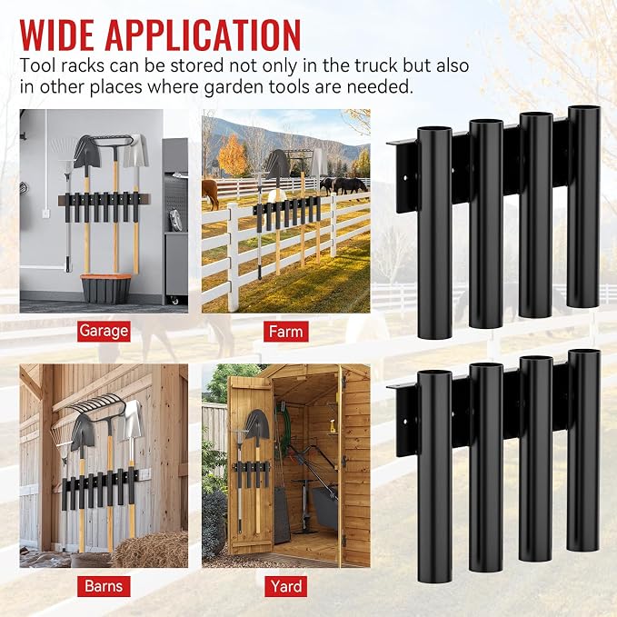 Shovel Holder for Truck 8 Holes Trailer Tool Rack Shovel Mount for Trimmer, Rake, Lawn Tools, Landscape Hand Tools Bed Mount