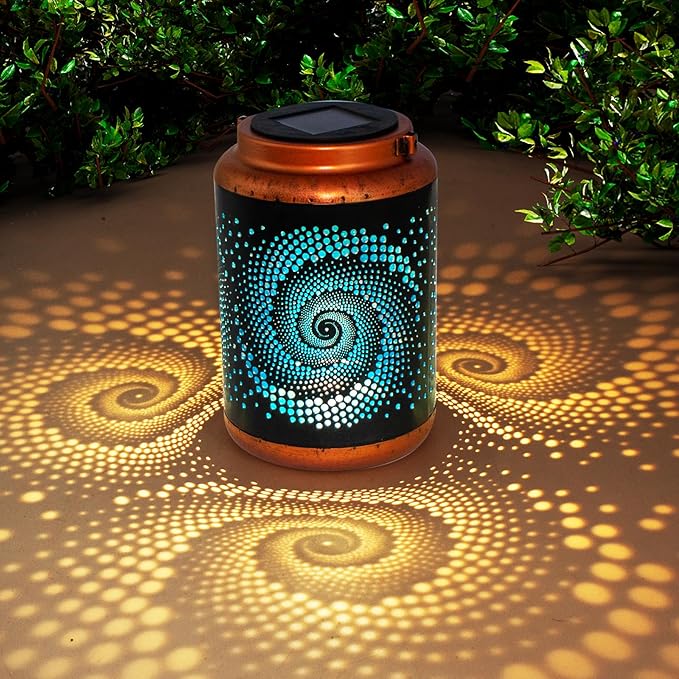 DIBIEECN Birthday Gifts for Women Mom Grandma Wife, Solar Lanterns Outdoor Waterproof, Metal Hanging Lights Garden Decor, LED Decorative Lantern for Patio Porch Backyard, Blue, 1 Pack
