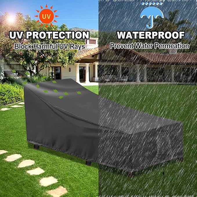 OutdoorLines Outdoor Waterproof Patio Chaise Lounge Chair Cover - UV Resistant Lounger Covers Heavy Duty Weatherproof Patio Sofa Furniture Covers, 2 Packs, 64Wx28Dx30H Inches, Black