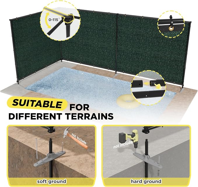 5' x 109' Green Outdoor Privacy Screen Freestanding 240 GSM Privacy Fence Panels for Outside, Pool Fences with Poles, Backyard Temporary Fencing, Privacy Wall Ground Pole Fence