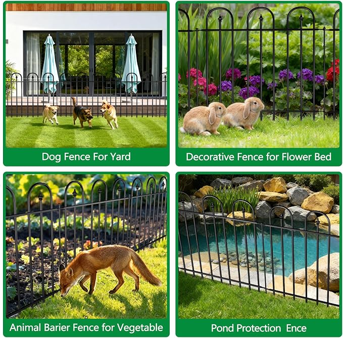 Garden Fence Animal Barrier - 10 Panels, 24 in(H) x 24 ft(L) No Dig Garden Fence, Arched Decorative Garden Fence Border with Ground Stakes, Rustproof Metal Fencing for Yard Patio Dog Rabbit