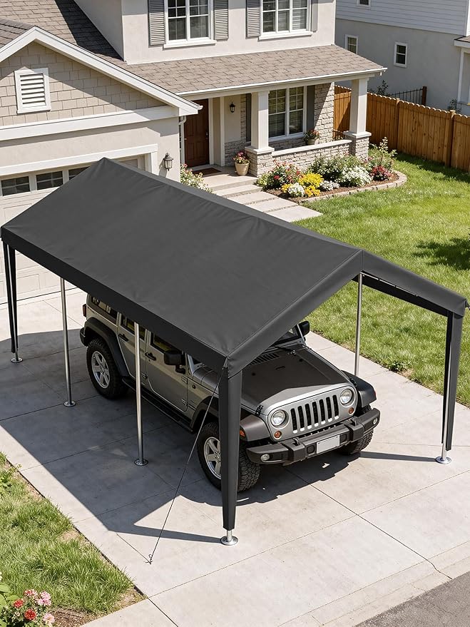 12 x 20 Ft Carport Replacement Cover, Heavy Duty Outdoor Car Tarp Canopy, Waterproof & UV Protected Tear Oxford Tarp with Ball Bungees (Frame is Not Included)