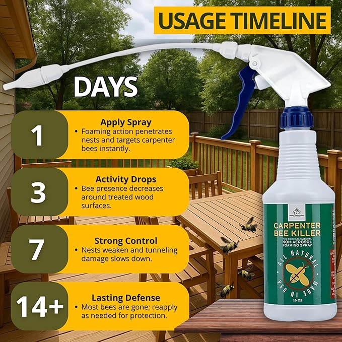 Donaldson Farms Carpenter Bee Spray – Wood Boring Bee Spray for Sheds, Decks & Outdoor Wood – Subtle Foaming Formula, Deep Reach Precision Nozzle – Peppermint & Clove Oil – 16 oz
