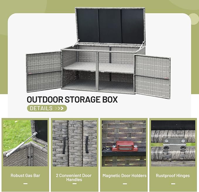 Giantex Rattan Deck Box Outdoor&Indoor 88 Gallon Wicker Storage Box W/Separate Storage Shelf, Openable Door and Tools Storage for Patio,Garden, Balcony, Porch, Yard Rattan Storage Box (Gray)
