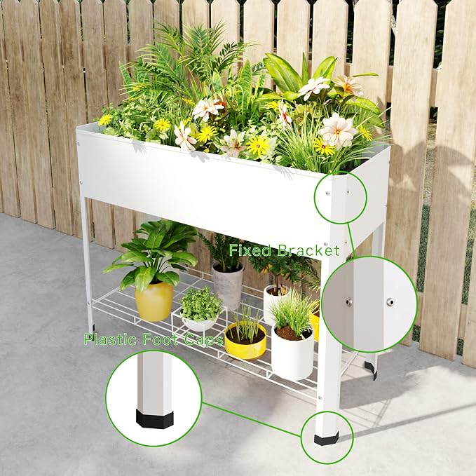 PROXRACER Raised Garden Bed with Detachable Legs Elevated Metal Planter Box for Growing Fresh Herbs Vegetables Flowers Succulents&Other Plants for Outdoor Backyard Patio Deck Balcony White L