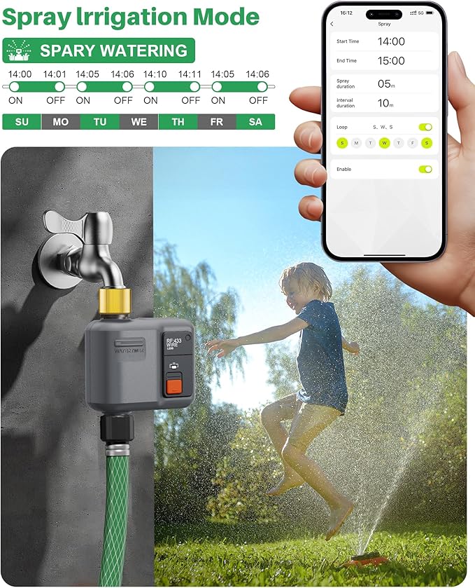 WiFi Water Timer for Garden Hose(2 Valves+1 WiFi Hub),WiFi Sprinkler Controller with 984ft RF Range,Strong Wall Penetration, Alexa&Google Voice/App Control WiFi Hose Timer with Rain Delay,Manual Mode