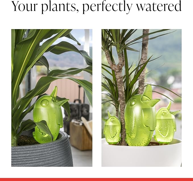 SCHEURICH Boerdy S Set of 8 Self Watering Bird Figures - Vibrant Green Automatic Plant Watering Globes - for Indoor/Outdoor Use - UV-Resistant & Easy Monitoring - 4-Day Hydration
