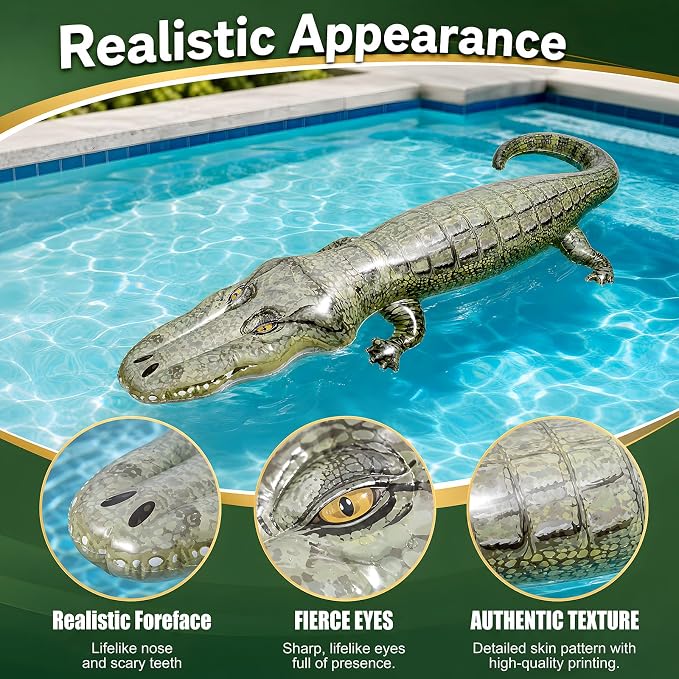 5.67FT Inflatable Alligator Keeping Ducks Away from Pools,Realistic Inflatable American Alligator Effective at Keeping Ducks and Raccoons Away from Pools