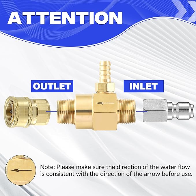 JOEJET Downstream Injector for Pressure Washer, Fixed Chemical Injector Kit with 3/8 Inch Quick Connect, 10 Ft Siphon Hose, 2-3 GPM
