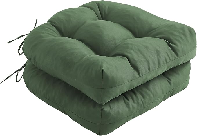 IPYNBAP Outdoor Chair Cushions Set of 2, Patio Chair Cushions with Ties, 19x19+5” Tufted Outdoor Seat Cushions, Waterproof Patio Furniture Cushions, Outdoor Dining Chair Pads, Forest Green