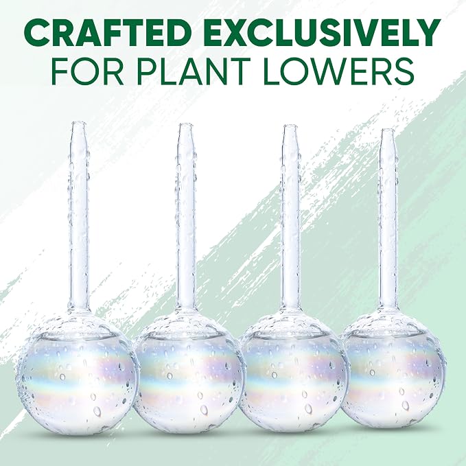 Clear Plant Watering Globes Set of 4 - Small Self Watering Globes for Indoor & Outdoor Plants - Automatic Glass Watering Bulbs for Daily Use, Plant Watering Devices