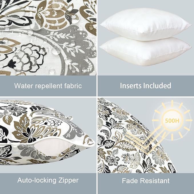 LVTXIII Outdoor Throw Pillows 18x18 Patio Waterproof Square Pillows with Piping Fade Resistant Accent Pillow for Spring Summer Garden Decoration, Set of 2, Dailey Tan