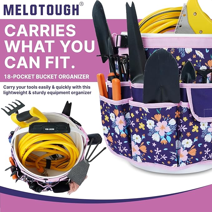 MELOTOUGH Bucket Caddy Organizer Bucket Tool Organizer for Garden Tools Fit 3.5 to 5 Gallon Bucket, Garden Kneeling Pad, 1" Thick Soft NBR Foam Kneeling Pads for Gardening, Cleaning, Work