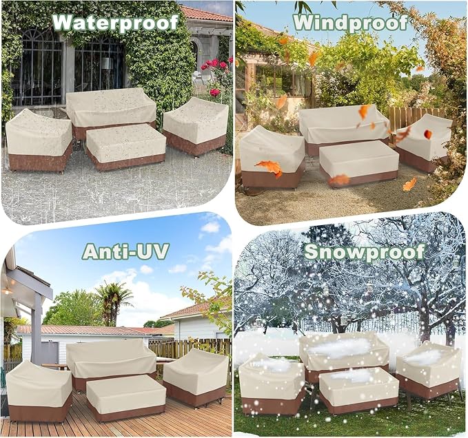 Gasadar Outdoor Furniture Cover Waterproof, Patio Furniture Set Covers for Patio Loveseat, Chair and Coffee Table, Beige & Brown