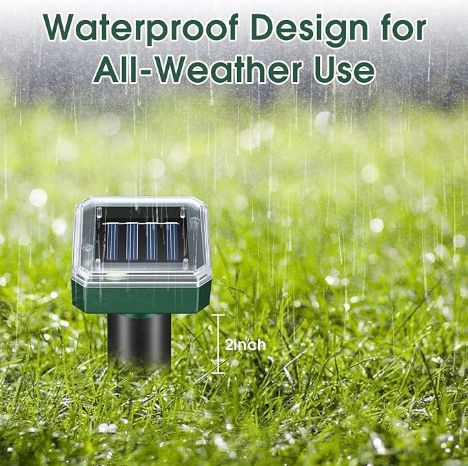 Mole Repellent Solar Powered, 8-Pack Ultrasonic Repeller Outdoor Yard and Garden, Get Rid of Moles Gopher Vole Groundhog Snake Chipmunk, Waterproof Sonic Spikes Mole Deterrent