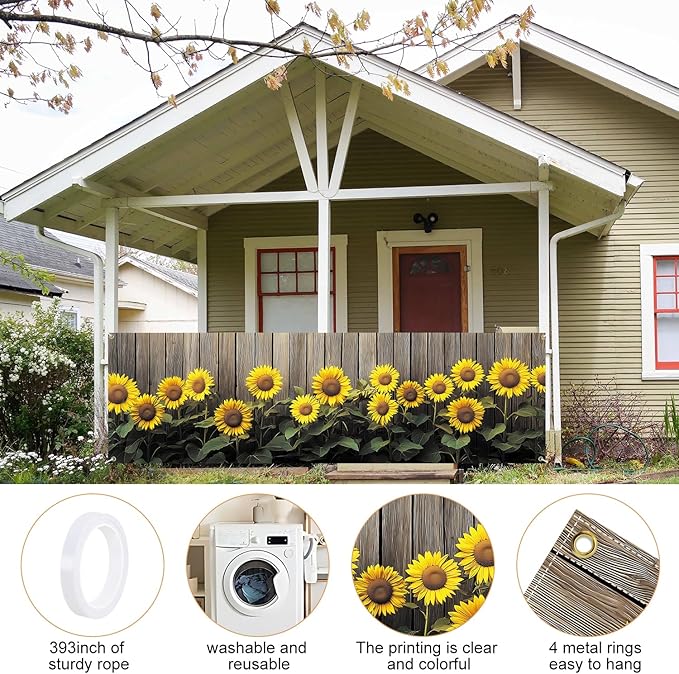 10x3 ft Extra Large Spring Sunflower Banner Outdoor 115''x35'' Sunflower Banner for Fence Outside Garden Large Yard Banners