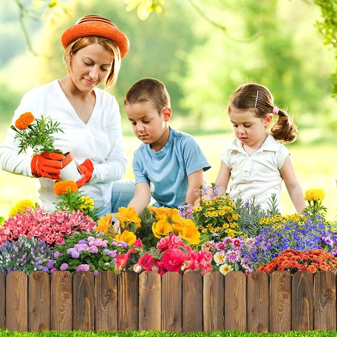 Wooden Garden Edging - 3.9ft x 8in Weather-Resistant Pine Landscape Border Fence for Outdoor Patio Lawns Yard Flower Beds Decoration