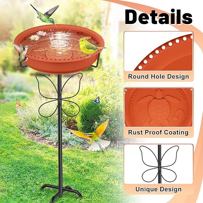 Bird Bath for Outside with Removable Bowl Metal Base, 37In Freestanding Rust-Proof Birdbaths & Birdfeeder, Bird Baths Feeder Bowl for Outdoors Garden Patio Yard Lawn Decor (Brown)
