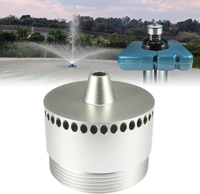 Goldlife Pond Fountain Aerator Nozzle - 1 x N1 Nozzle, Al-Alloy Silver, 36ft Wide 16ft High Double-Layer Water Spray Sprinkler Head, Replacement Fountain Aerator Pump Nozzle for Garden Pond Lake