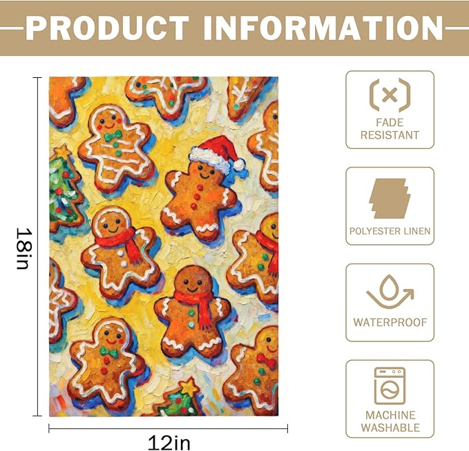 Christmas Gingerbread Man Garden Flag 12x18 Inch Xmas Gingerbread Themed Winter Holiday Decorative Yard Flags for Outside Double Sided Seasonal Outdoor Home Farmhouse Decoration Porch New Year Decor