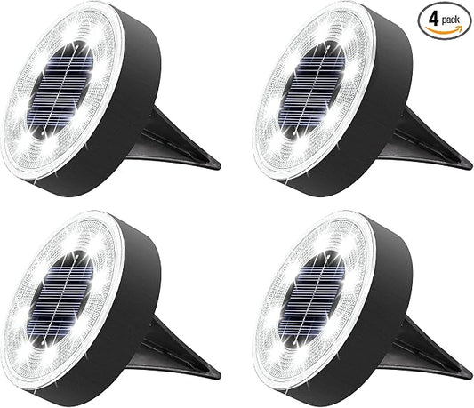 Joomer Solar Ground Lights Outdoor Waterproof, 4 Pack 8 LED, White | Solar Powered Garden Lights Disc Landscape Lighting Outdoor for Patio Pathway Lawn Yard Driveway Walkway outside