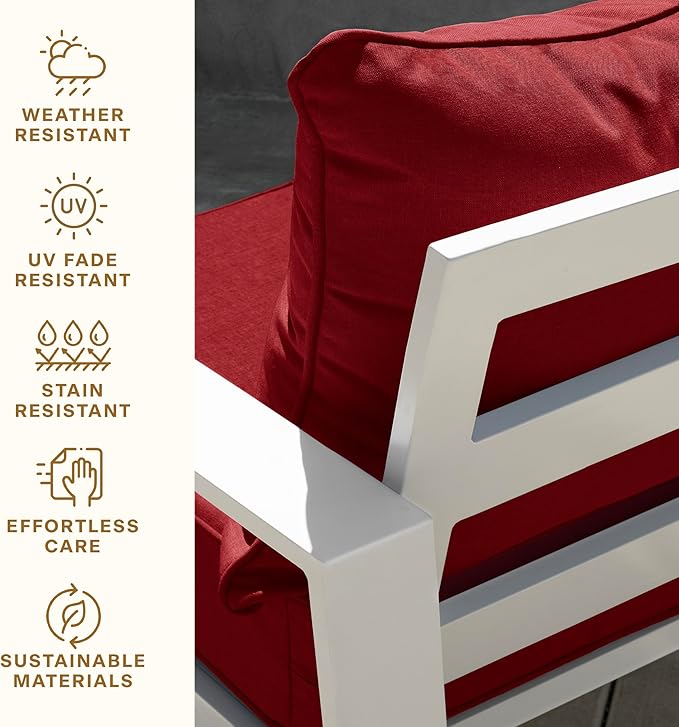 Honeycomb Outdoor Heritage Deep Seat, 24 x 23, Textured Solid Imperial Red Chair Cushion with Removable Cover, for Patio Furniture