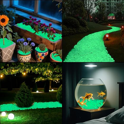 200PCS 1-1.2" Green Gardening Luminous Glow Stones Outdoor Decorations Luminous Stones Glow Stones Pebbles for Patio Landscaping Lawn Landscape Decor