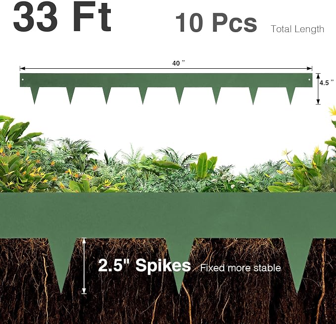 10-Pack Galvanized Steel Landscape Lawn Edging - 4.5 inch Height Green Powder Coated Bendable Metal Strips - Hammer-in Edge Border - Yard Pathway Divider 40 inch Each(33Ft Total), #LYLB45GN-US