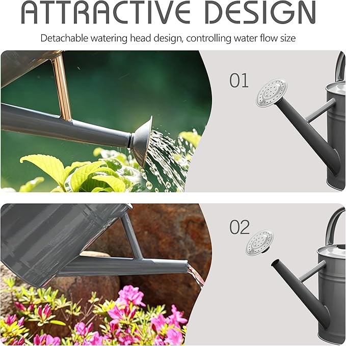 Metal Watering Can for Outdoor and Indoor Plants, Watering Can Decor, 1 Gallon (Gray)
