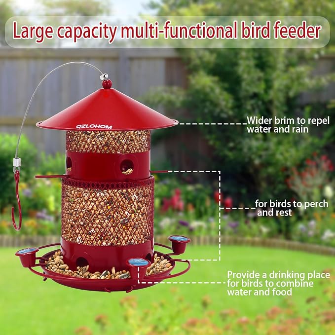 Outdoor Metal Bird Feeder, Hanging 360-Degree Feeding with Large Capacity 3.8LB, Durable Rust-Proof Iron for Yard, Garden & Balcony, Easy to Clean for Bird Lovers