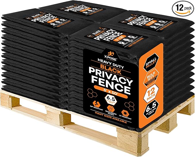 Xpose Safety Privacy Fence Screen 5’ x 50’ (12 Pack) – Heavy Duty Black Mesh with 90% Visibility Block, UV Protection – Includes Cable Ties – for Garden, Yard, Nursery, Kennel, Dog Run, Greenhouse