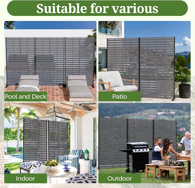 Privacy Screen Outdoor 60" Hx35 W Freestanding Privacy Panel with Stand, HDPE Decorative Privacy Fence with Louver Pattern 5 Panels, Patio Divider Screen, Privacy Screens for Outside,Balcony
