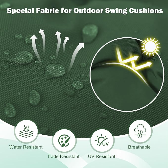 Porch Swing Cushions, 47x40 Inch Swing Cushions for Outdoor Furniture, Waterproof 2-3 Seater Patio Seat Cushion with Backrest, Replacement Bench Cushion for Glider, Settee, Forest Green