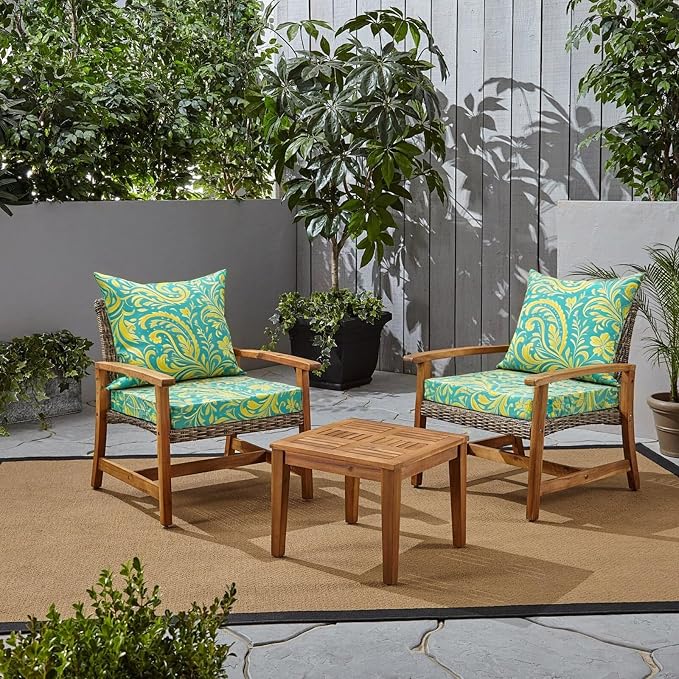 COZEER Patio Chair Cushions 24x24 Inch, Waterproof Fade Resistant Outdoor Cushions for Patio Furniture, Edge Binding Design with Handle, Adjustable Straps & Hook and Loop Fastener (Pattern)