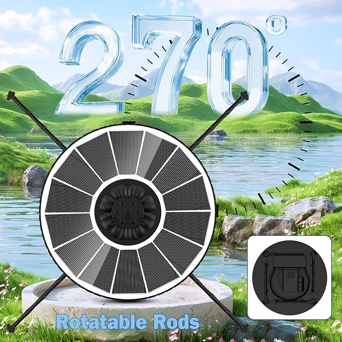 Yzert Solar Fountain with 2000mah Battery & Rotating Rods, Works in Shadow, 3-Level Adjustable Water Height, 7 Nozzles, 3.5W 2026 Glass Outdoor Fountain Pump for Bird Bath, Garden, Pond - White