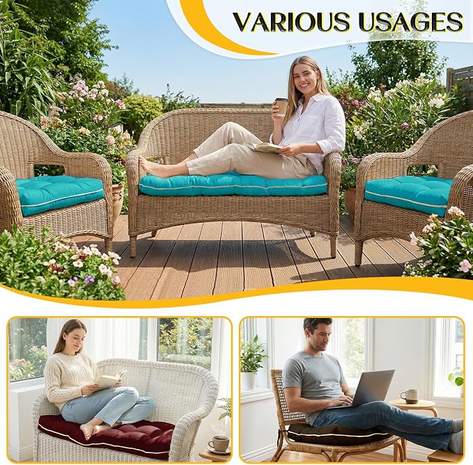 1 MIDDLE ONE Wicker Chair Cushions 3 Pieces Set for Outdoor Furniture, Replacement Patio Wicker Furniture Cushions, 1Pc Loveseat Cushion & 2Pcs Chair Cushions (Burgundy)