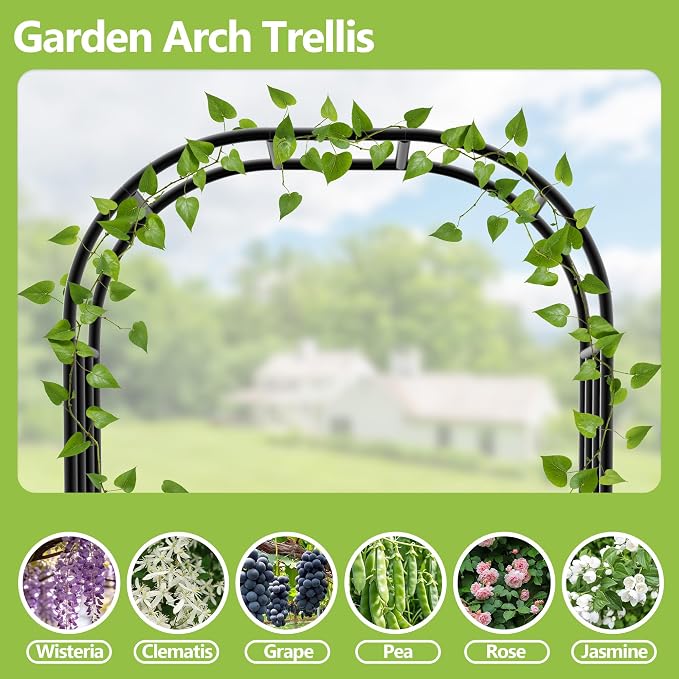 Garden Arch Arbor Trellis-94.5"(H)*63"(L),Heavy Duty Metal Archway for Climbing Plants, Wedding Ceremony Backdrop, Party Decorations with Lights, Balloons(16MM Pipe)