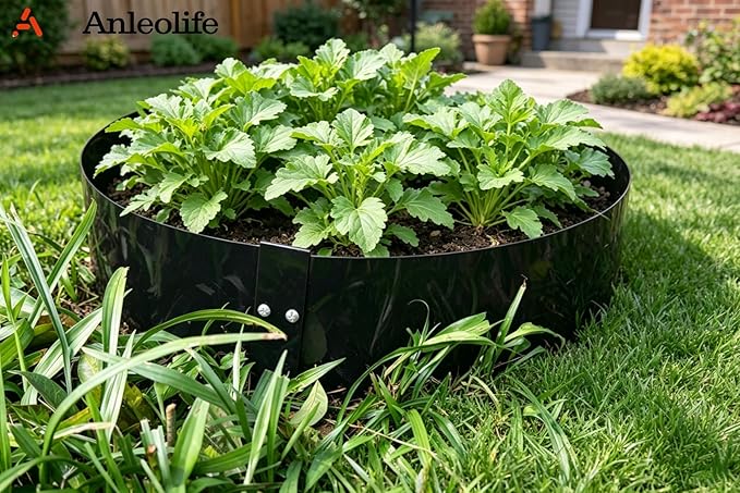 A ANLEOLIFE 40FT Galvanized Steel Landscape Edging, 12-Pack 40" L x 6" H Hammer-in Metal Garden Border with 20 Stakes for Lawn, Pathway, Flower Beds – Black