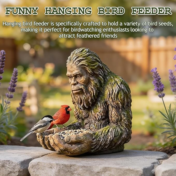 Bigfoot Bird Feeder, Funny Hanging Bird Feeder for Outdoors, Waterproof Tree-Mounted Outdoor Sculpture Feeders with Hidden Hook, for Courtyard Art Decoration Garden Decor Tree Garden Hugger