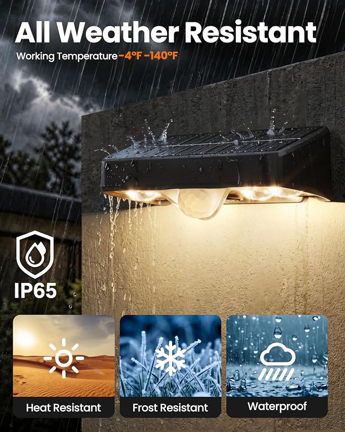 VOLISUN Motion Sensor Solar Fence Lights Outdoor 12 Pack, IP65 Waterproof, 3 Modes (High/Low/Steady-On) Dusk to Dawn Backyard Lights, 3000K Warm White Motion Sensor Outdoor Lights for Garden Yard Deck