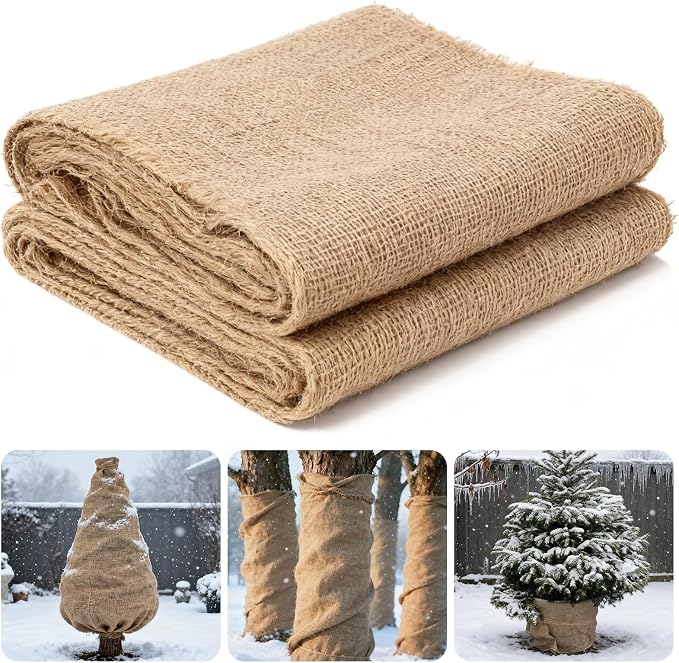 PJT 70ft x 40in Natural Burlap Plant Covers Freeze Protection, Winter Cold-Proof Burlap Fabric Tree Wrap Roll, Gardening Frost Plant Blankets for Outdoor Bushes Trees Plants