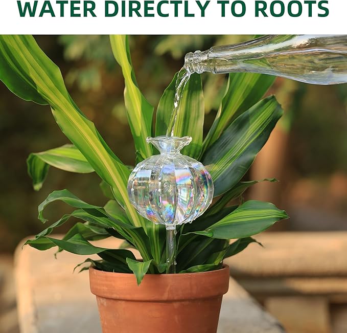 Soilagua 10 oz Large Top Fill Cactus Plant Watering Globes, Light Iridescent Glass Water Bulbs, Slow Release Self Watering Devices, Vacation Plant Watering System Self Watering Planter Insert, 4 Pack