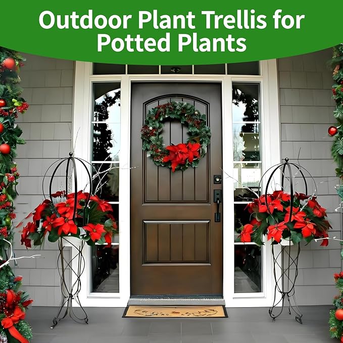 2Pcs Metal Obelisk Trellis for Climbing Plants Outdoor, 25.5"X21.5" Circle Garden Trellises for Vines Flowers Climbing Plant Trellis Potted Cages Plant Support for Patio Doorway Courtyard Decor