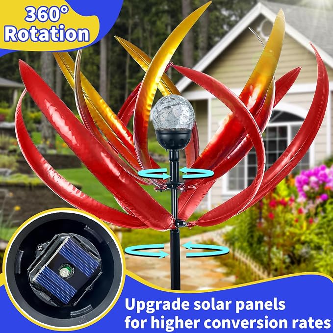 Wind Spinners Outdoor for Yard and Garden - Wind Sculptures & Spinners - 70 Inch Wind Spinner with Solar Powered Multi-Color Glass Ball Light for Yard Garden Backyard Lawn Decorations