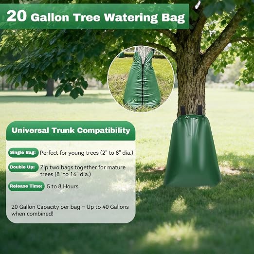 20 Gallon Tree Watering Bag 10Pcs, Slow Release Drip Irrigation for New Trees, Durable PVC Deep Root Watering Device for Water Saving, Garden & Orchard