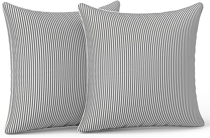 LVTXIII Outdoor Throw Pillows 20x20 Patio Waterproof Square Pillows with Piping Fade Resistant Accent Pillow for Spring Summer Garden Decoration, Set of 2, Strip Grey