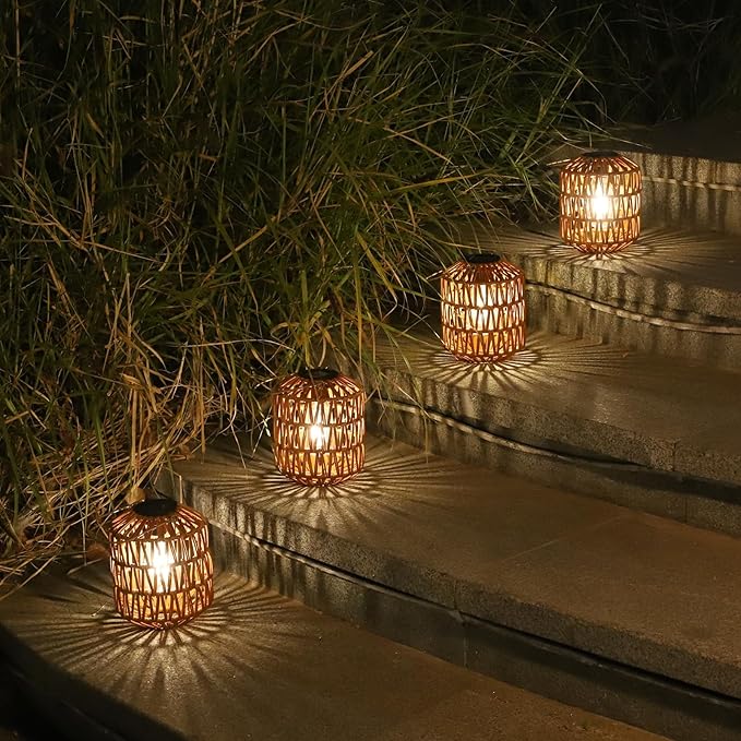 2 Pack Solar Lanterns Outdoor Waterproof, Rattan Solar Lights for Yard, Outdoor Garden Lights, Hanging Lanterns Decorative Birthday Gifts for Mom Grandma, Outdoor Lanterns for Porch, Patio, Pathway