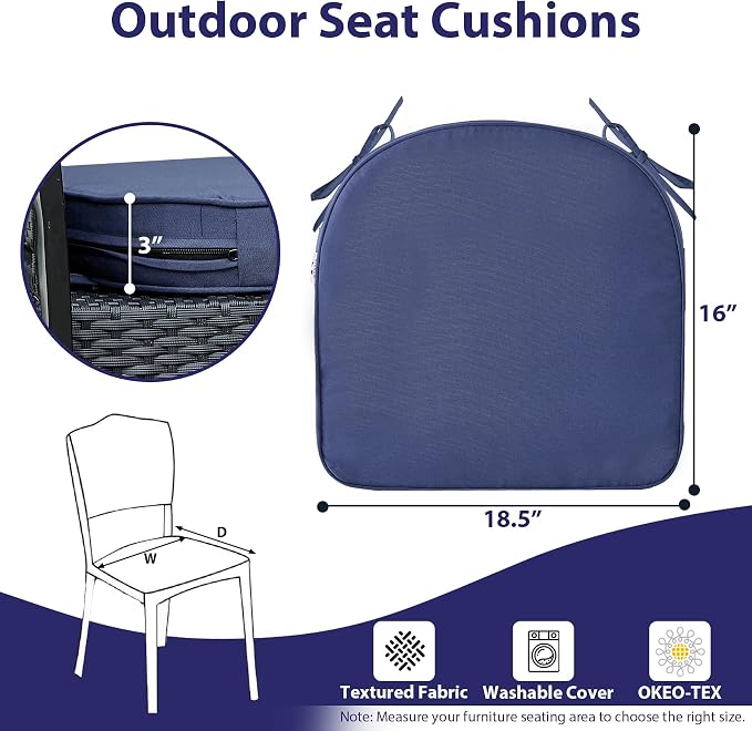 IPYNBAP Outdoor Chair Cushions Set of 4, Waterproof Outdoor Seat Cushions for Patio Furniture, Patio Chair Cushion with Handle and Ties, Out Door Chair Pads,18.5x16x3-Round, Navy Blue