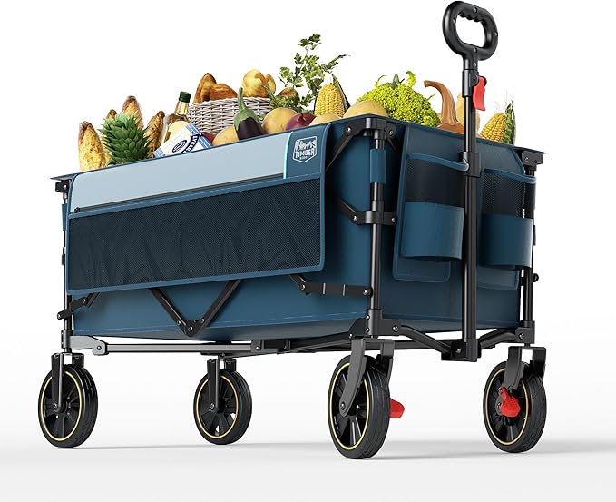 Timber Ridge Collapsible Wagon Cart with Brakes, 200L Large Capacity Compact Portable Easy to Carry Folding Wagon, Utility Grocery Cart for Camping, Gardening, Shopping